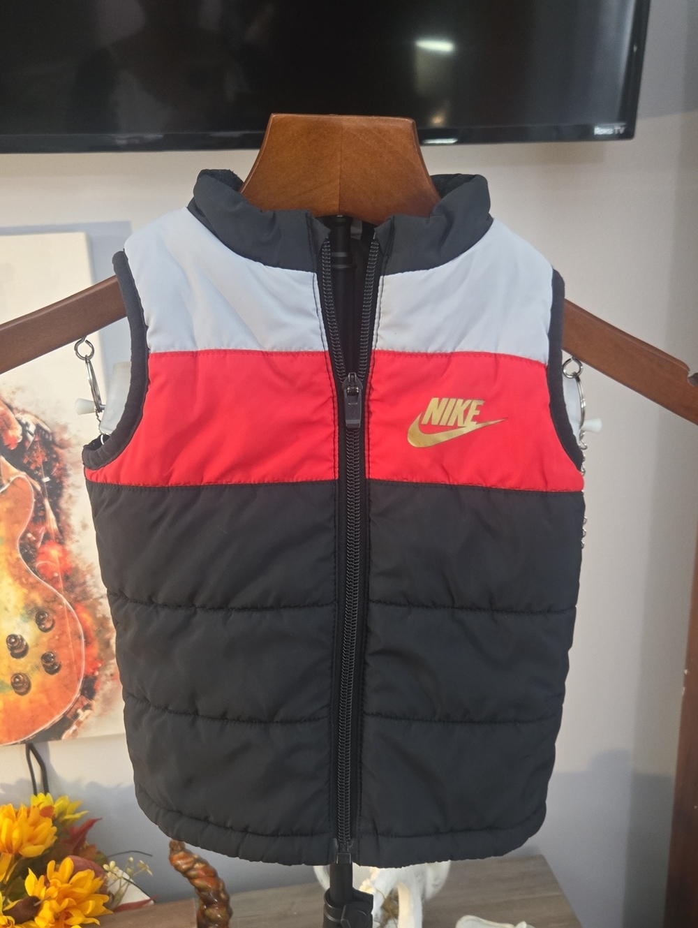 Nike Kids Colorblock Puffer Vest in Black, Red & Light Gray